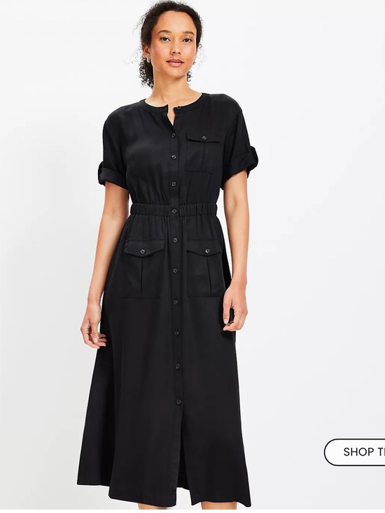 LOFT Dresses & Skirts - LOFT Black Button-Front Midi Dress with Utility Pockets size 4